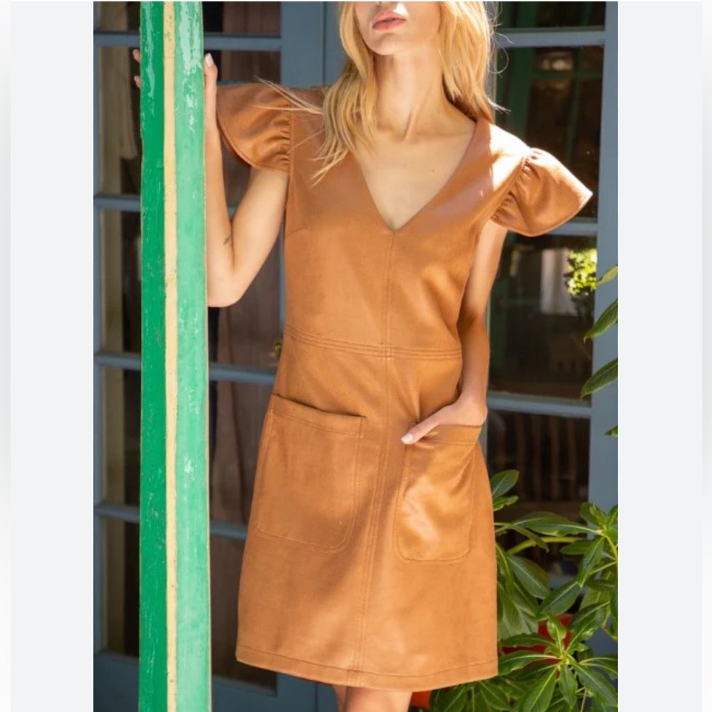 Faux Leather Flutter Sleeve Dress Large